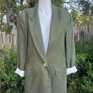Vintage Charter Club Sage Green Striped Lined Linen Women's Blazer